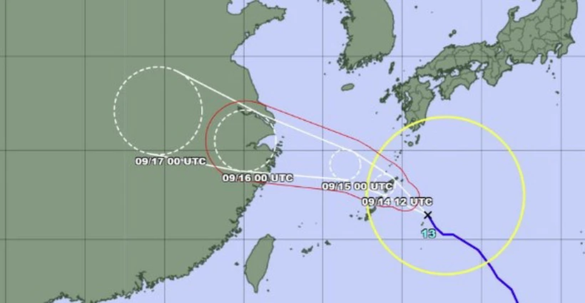  Bão Bebinca tiến sát phía Tây Nam Nhật Bản trong tối 14/9 