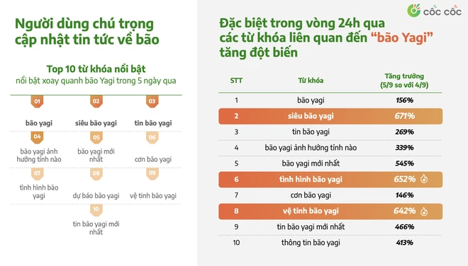  Cốc Cốc: Lượng tìm kiếm có chứa từ khóa &apos;bão&apos; và &apos;Yagi&apos; tăng mạnh 