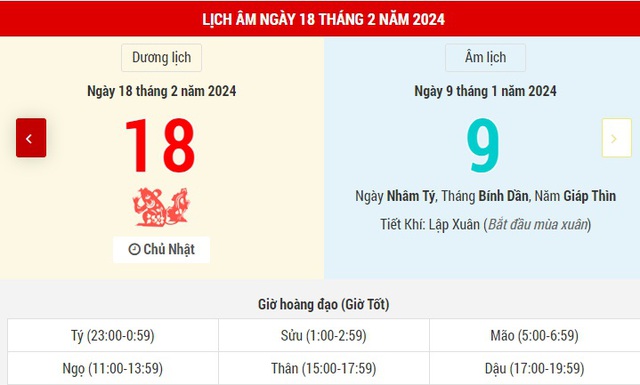  Lịch Âm hôm nay (18-2) và những thông tin cần tham khảo