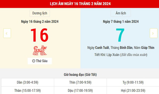  Lịch Âm hôm nay (16-2) và những thông tin cần biết