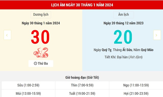  Lịch Âm hôm nay 30-1 và những việc nên làm