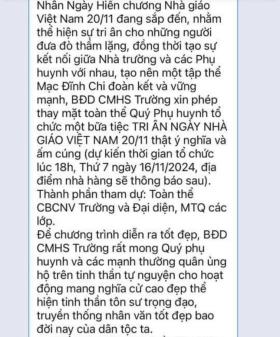  Phụ huynh vận động kinh phí tổ chức 20/11, hiệu trưởng ra thông báo khẩn 